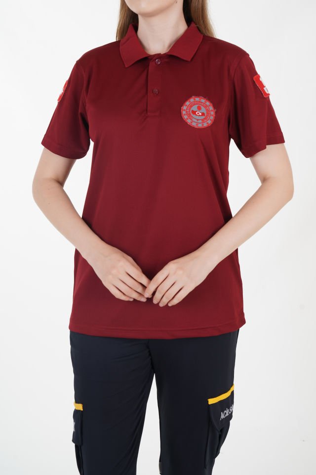 112 Acil Çağrı Merkezi Polo Yaka Bordo Comfort T-shirt (Unisex-Fileli)