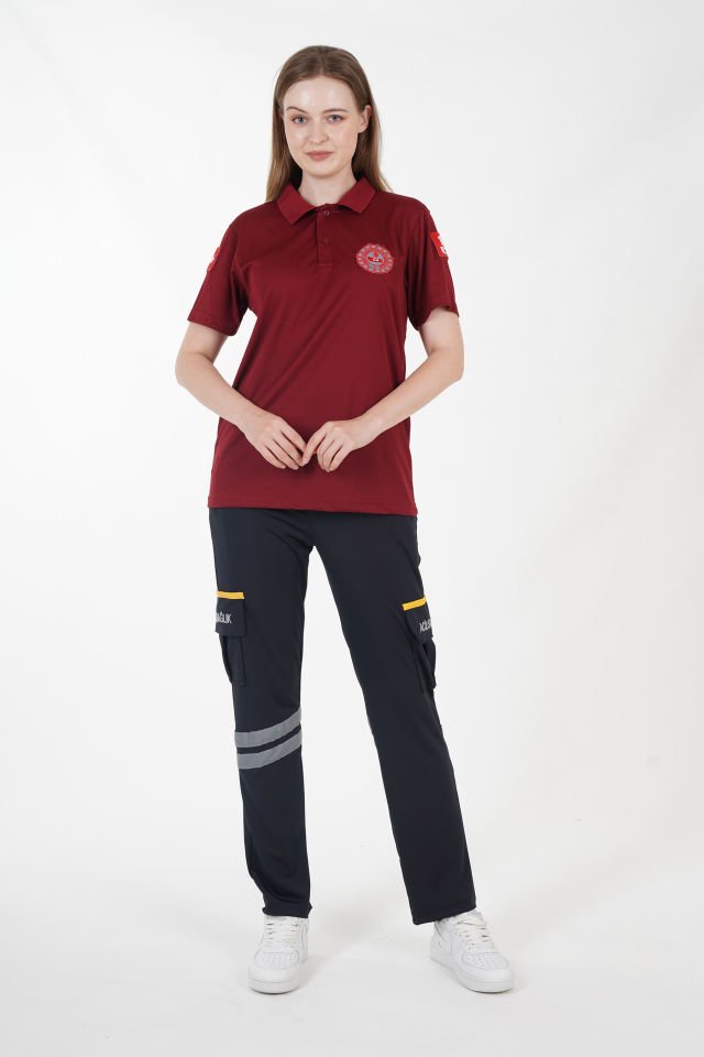 112 Acil Çağrı Merkezi Polo Yaka Bordo Comfort T-shirt (Unisex-Fileli)
