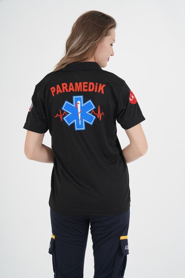 Yeni Paramedik Polo Yaka Siyah Comfort T-shirt (Fileli-Unisex)