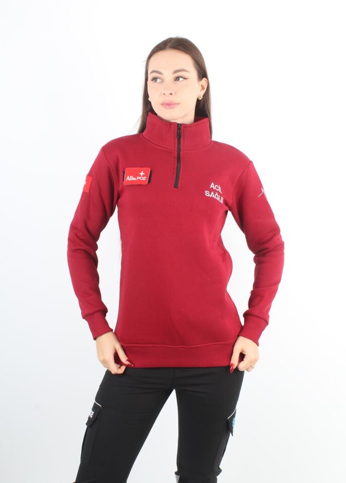 Acil Sağlık Bordo Fermuarlı Swit (3 İplik Unisex)