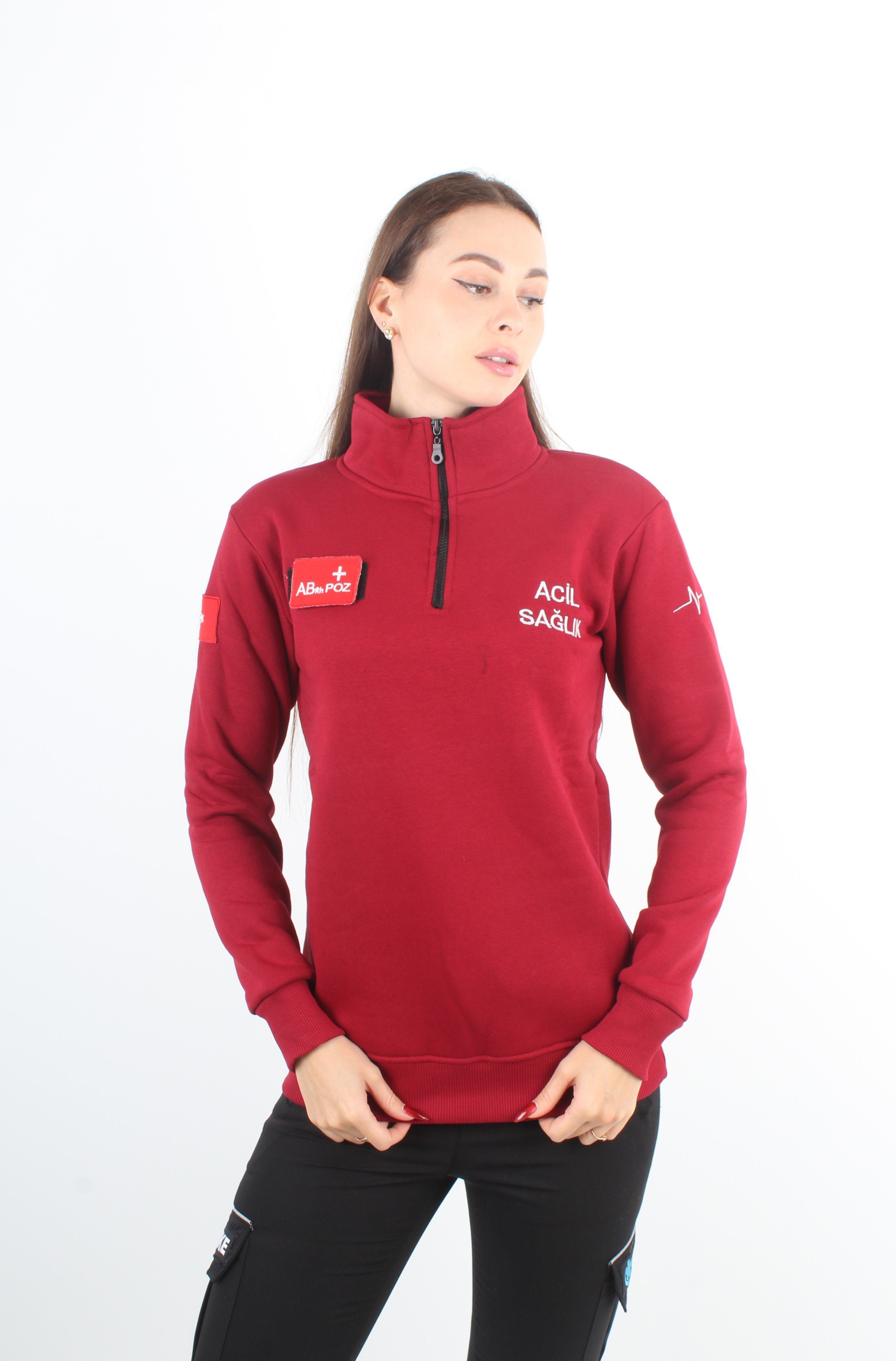 Acil Sağlık Bordo Fermuarlı Swit (3 İplik Unisex)