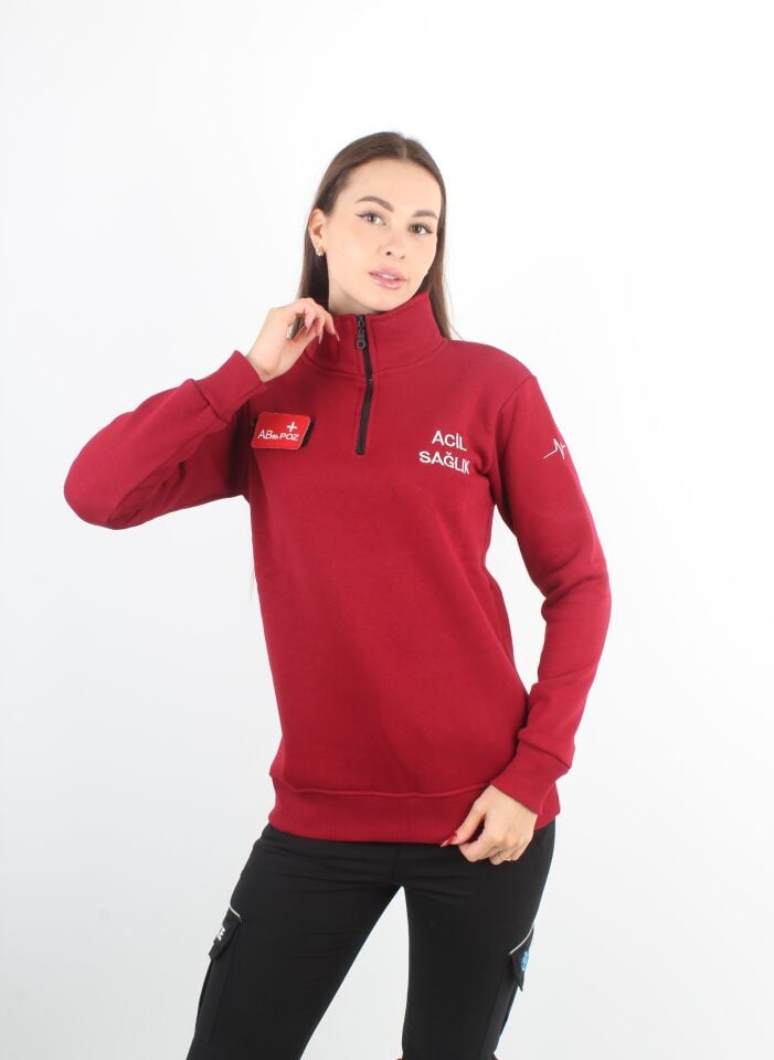 Acil Sağlık Bordo Fermuarlı Swit (3 İplik Unisex)