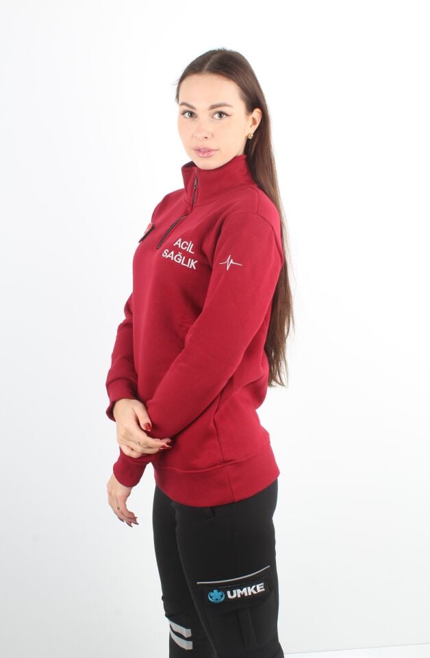 Acil Sağlık Bordo Fermuarlı Swit (3 İplik Unisex)