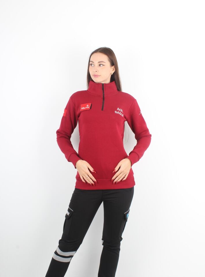 Acil Sağlık Bordo Fermuarlı Swit (3 İplik Unisex)