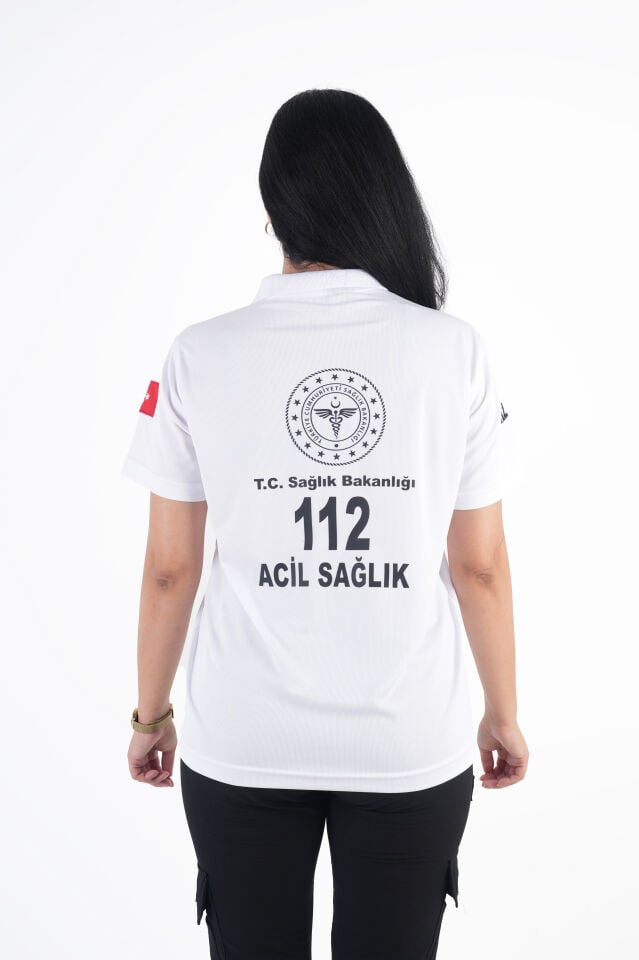 Sağlık Bakanlığı 112 Acil Beyaz Comfort Polo Yaka T-shirt (Unisex-Fileli)