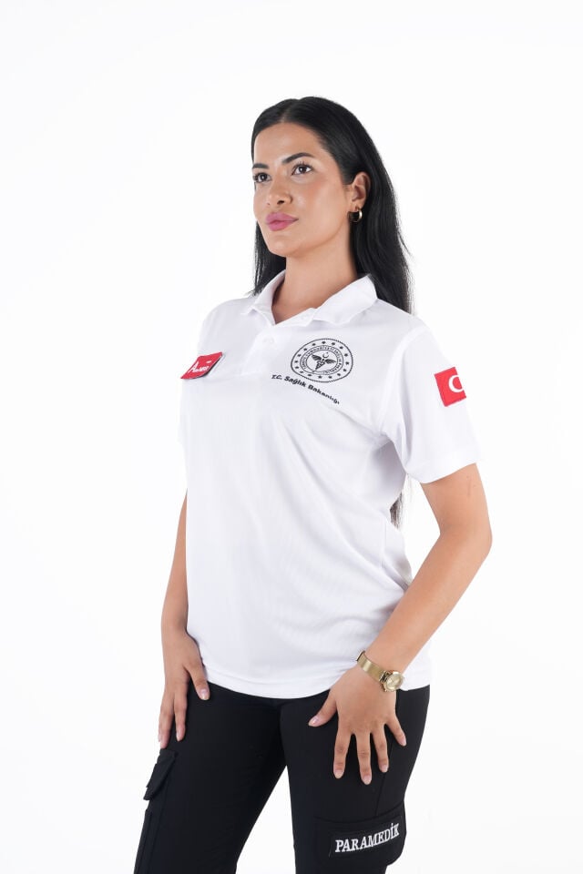 Sağlık Bakanlığı 112 Acil Beyaz Comfort Polo Yaka T-shirt (Unisex-Fileli)