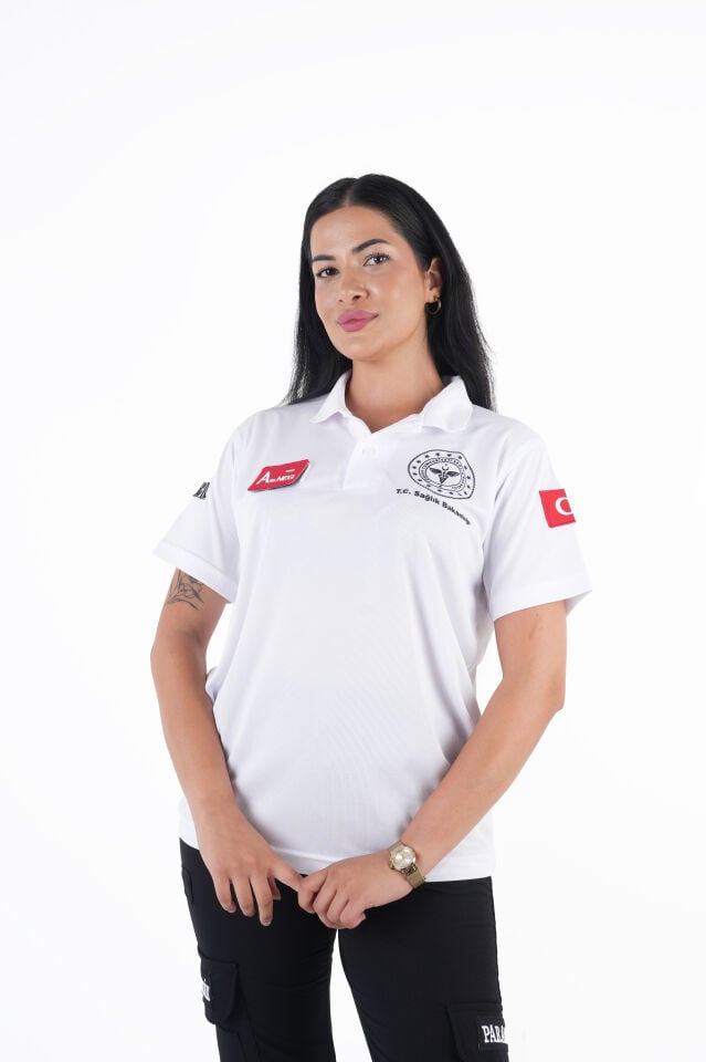 Sağlık Bakanlığı 112 Acil Beyaz Comfort Polo Yaka T-shirt (Unisex-Fileli)