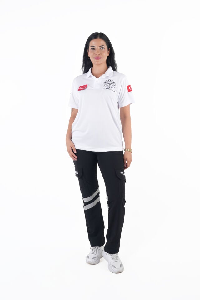 Sağlık Bakanlığı 112 Acil Beyaz Comfort Polo Yaka T-shirt (Unisex-Fileli)