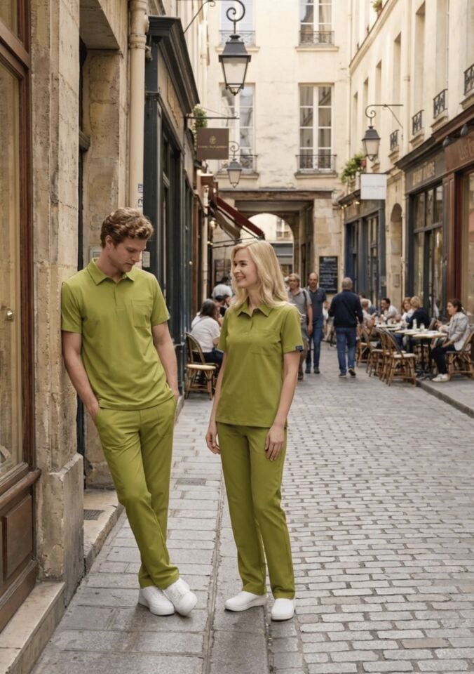 Fıstık Yeşili Polo Yaka Cerrahi Likralı Premium Takım (Unisex)