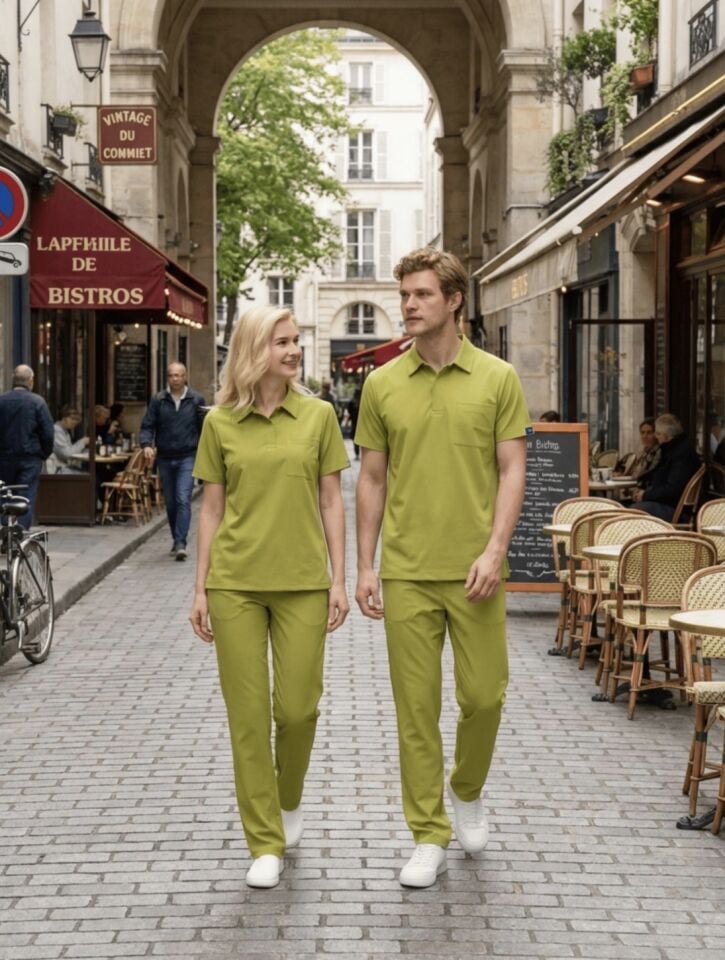 Fıstık Yeşili Polo Yaka Cerrahi Likralı Premium Takım (Unisex)