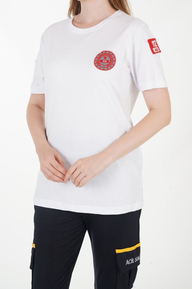 112 Acil Çağrı Merkezi Beyaz Penye T-shirt (Unisex)