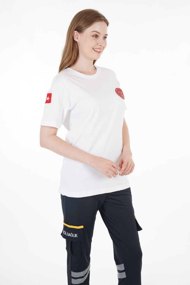 112 Acil Çağrı Merkezi Beyaz Penye T-shirt (Unisex)