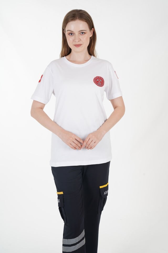 112 Acil Çağrı Merkezi Beyaz Penye T-shirt (Unisex)