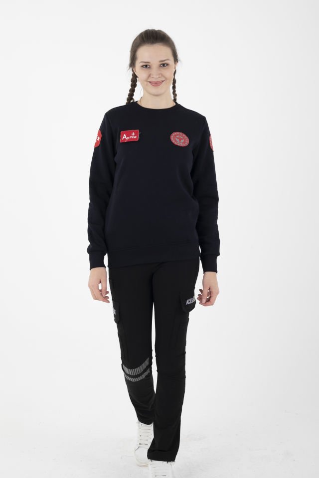 Evde Sağlık Lacivert Sıfır Yaka Swit (Unisex-3 İplik Kumaş)
