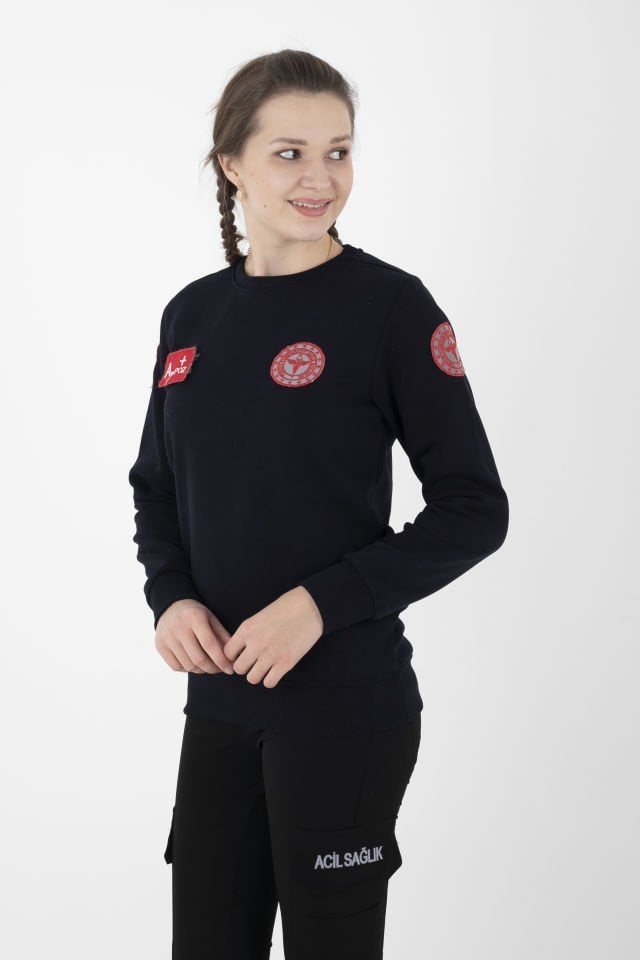 Evde Sağlık Lacivert Sıfır Yaka Swit (Unisex-3 İplik Kumaş)