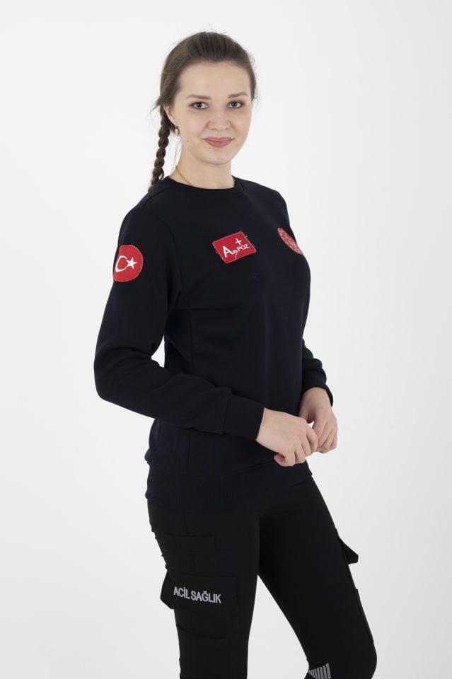 Evde Sağlık Lacivert Sıfır Yaka Swit (Unisex-3 İplik Kumaş)