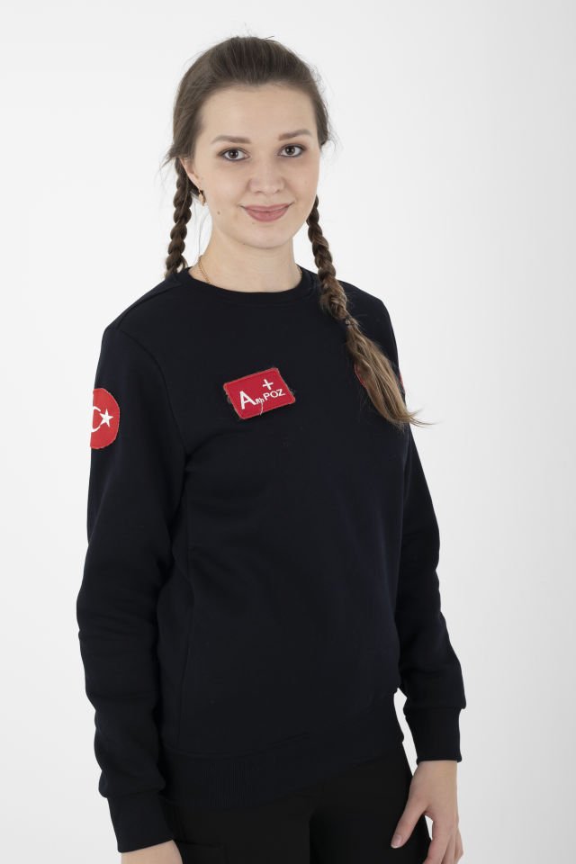 Evde Sağlık Lacivert Sıfır Yaka Swit (Unisex-3 İplik Kumaş)
