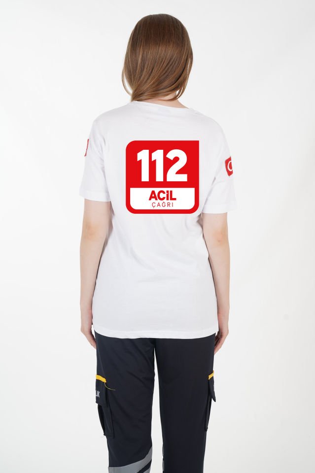 112 Acil Çağrı Merkezi Beyaz Penye T-shirt (Unisex)