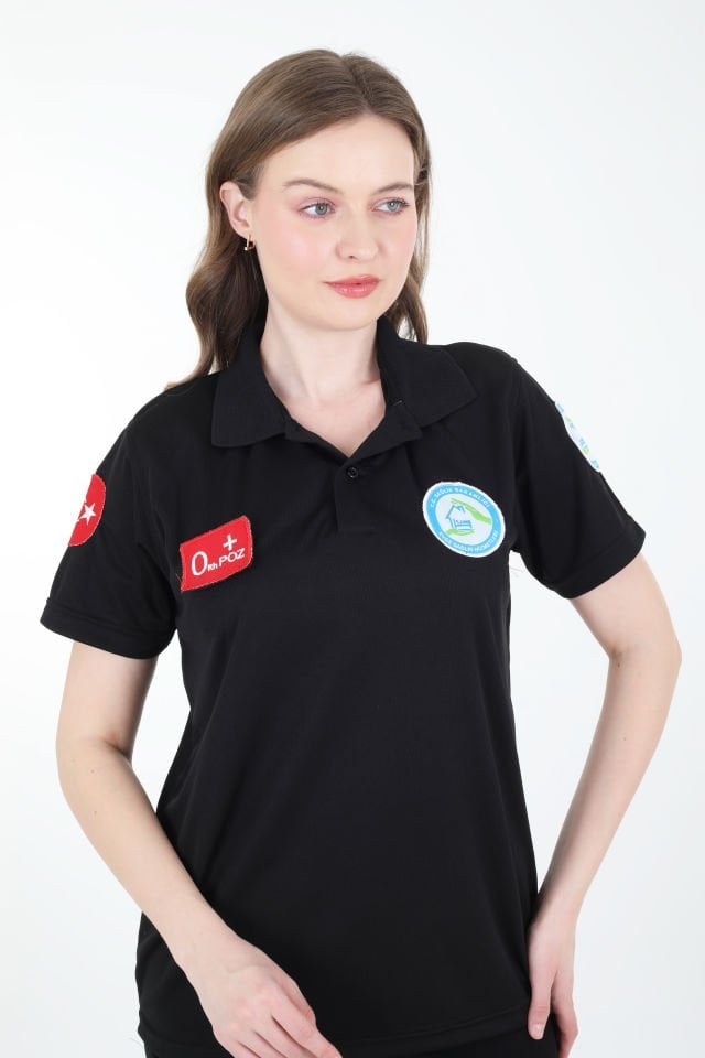 Evde Sağlık Polo Yaka Siyah Comfort T-shirt (Unisex-Fileli)