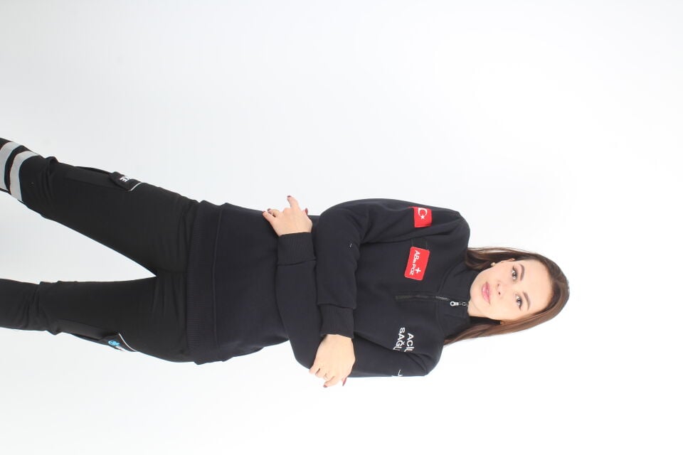 Acil Sağlık Siyah Fermuarlı Swit (3 İplik-Unisex)