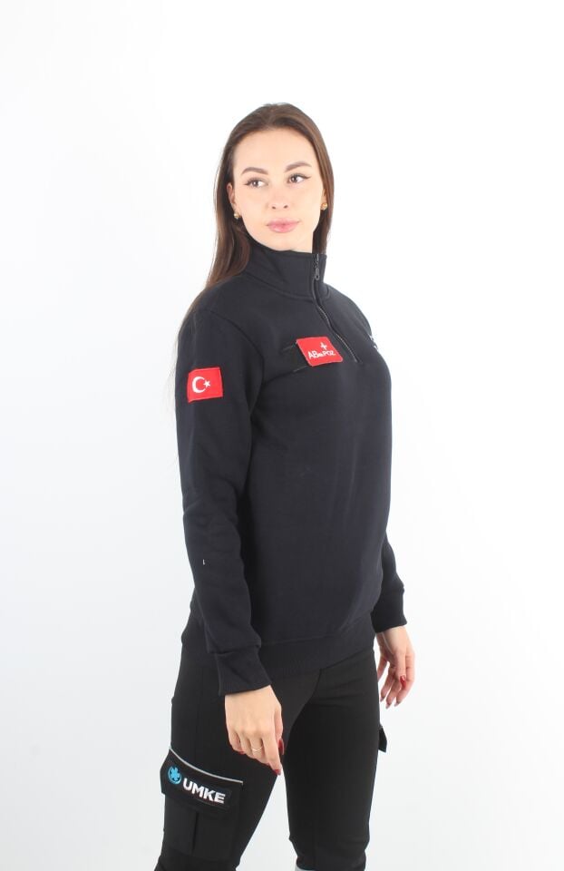 Acil Sağlık Siyah Fermuarlı Swit (3 İplik-Unisex)