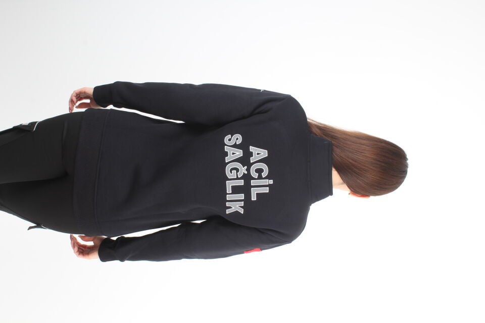 Acil Sağlık Siyah Fermuarlı Swit (3 İplik-Unisex)