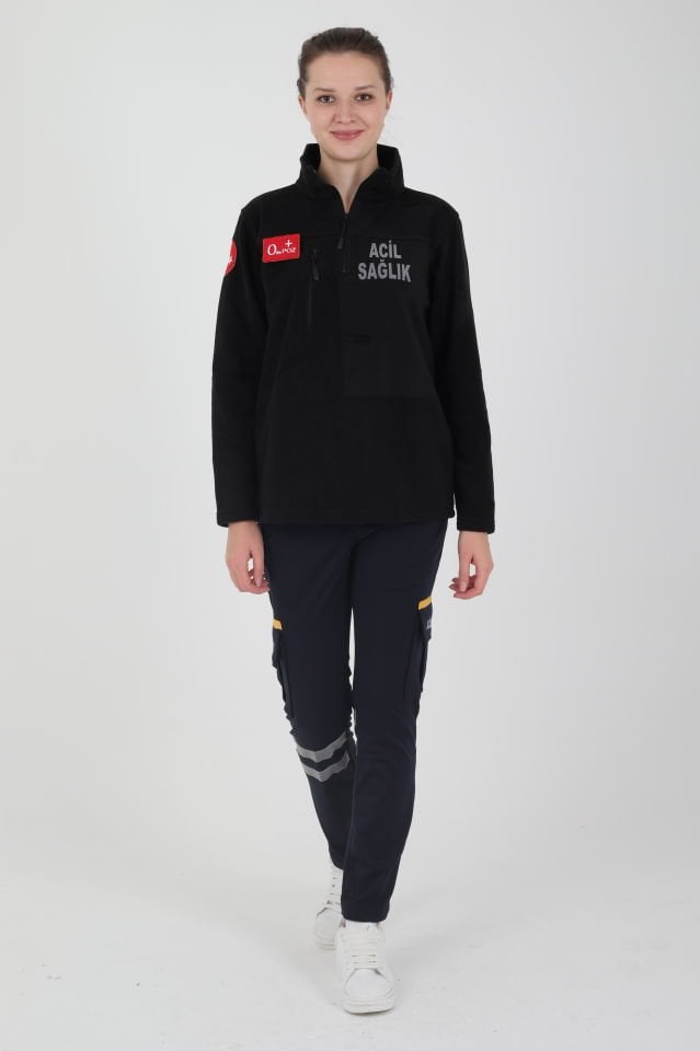 Acil Sağlık Siyah Fermuarlı Swit (Unisex)
