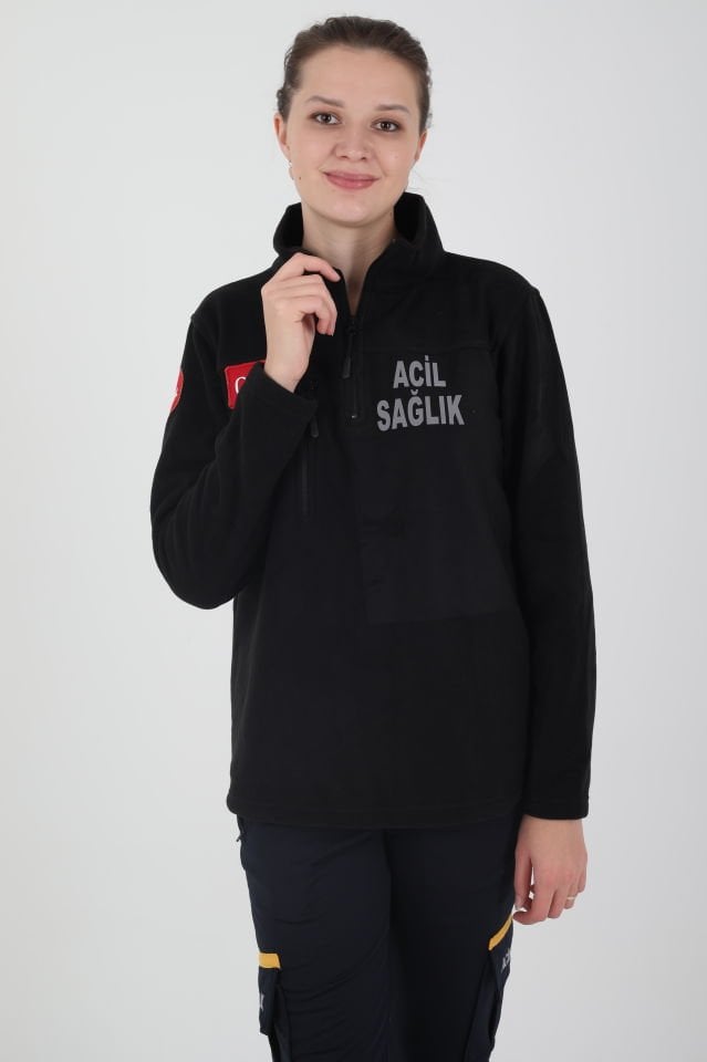 Acil Sağlık Siyah Fermuarlı Swit (Unisex)