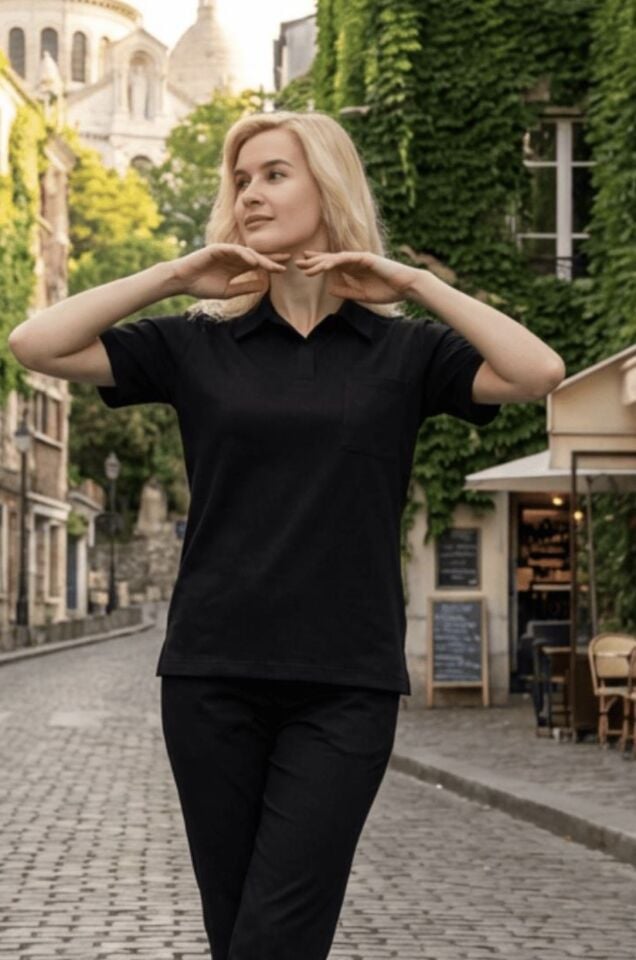 Siyah Polo Yaka Likralı Cerrahi Premium Takım (Unisex)