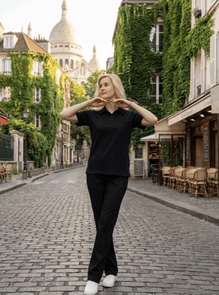 Siyah Polo Yaka Likralı Cerrahi Premium Takım (Unisex)