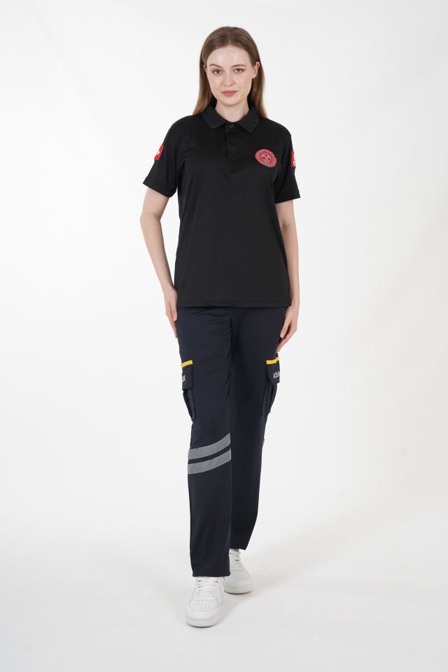 112 Acil Çağrı Merkezi Siyah Polo Yaka Comfort T-shirt (Unisex-Fileli)