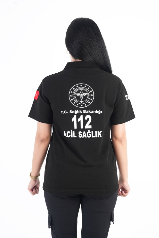 Sağlık Bakanlığı 112 Acil Siyah Lacost T-shirt (Unisex)