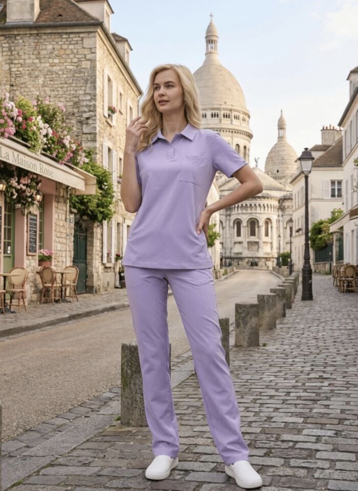 Lila Polo Yaka Likralı Cerrahi Premium Takım (Unisex)