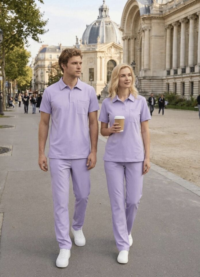 Lila Polo Yaka Likralı Cerrahi Premium Takım (Unisex)