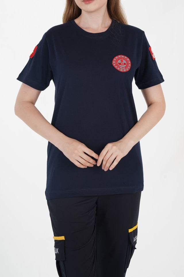 112 Acil Çağrı Merkezi Lacivert Penye T-shirt (Unisex-Fileli)