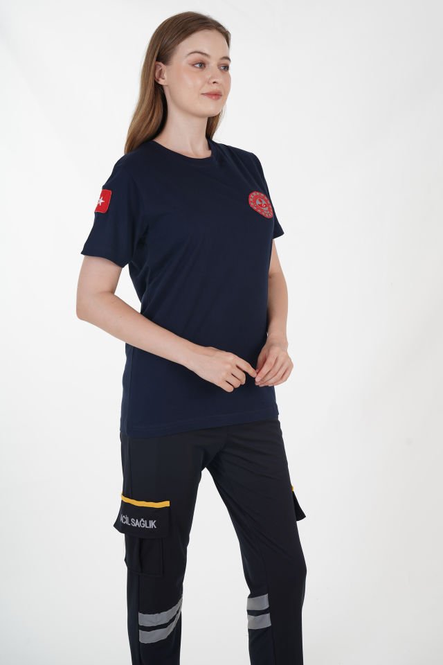 112 Acil Çağrı Merkezi Lacivert Penye T-shirt (Unisex)