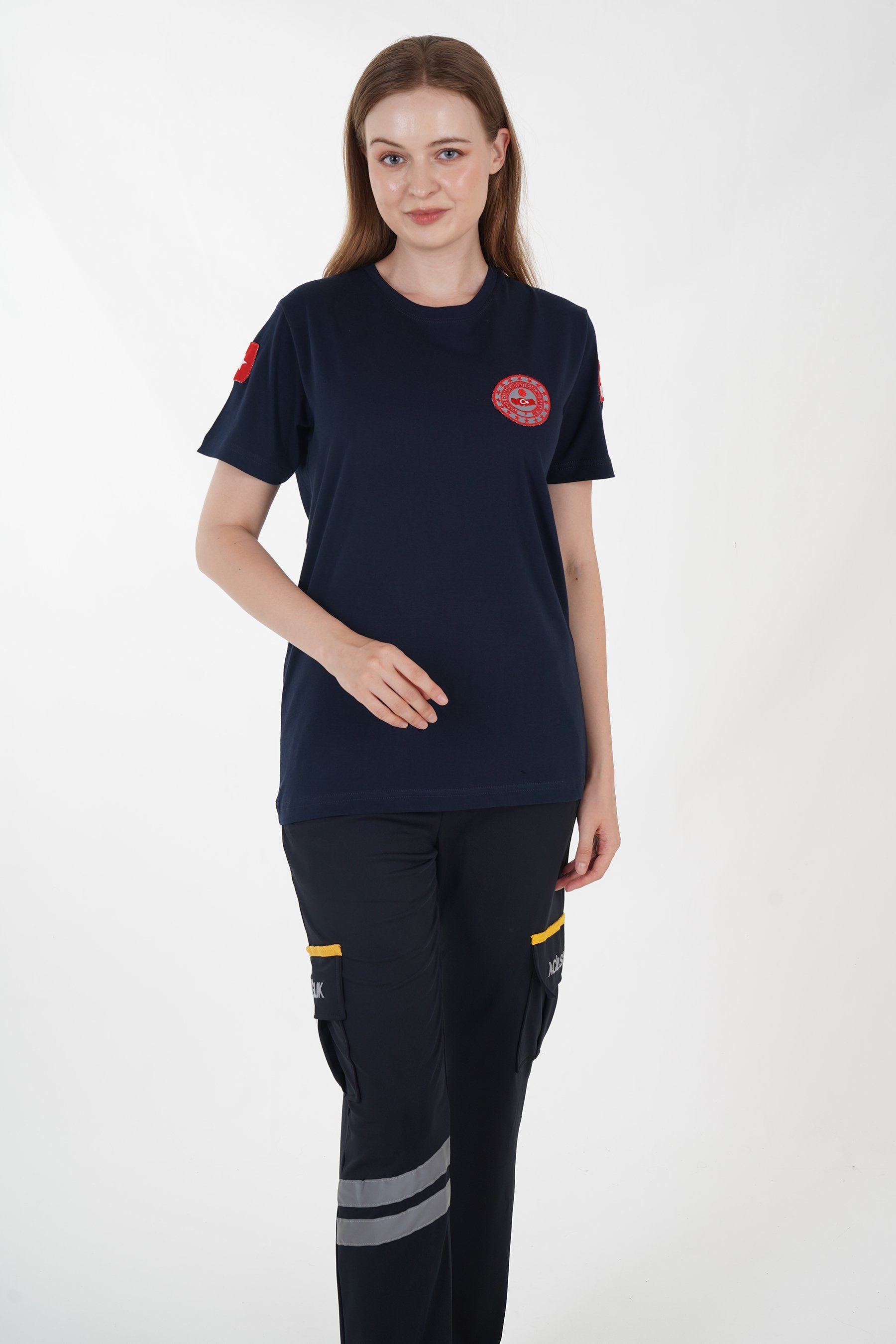 112 Acil Çağrı Merkezi Lacivert Penye T-shirt (Unisex-Fileli)