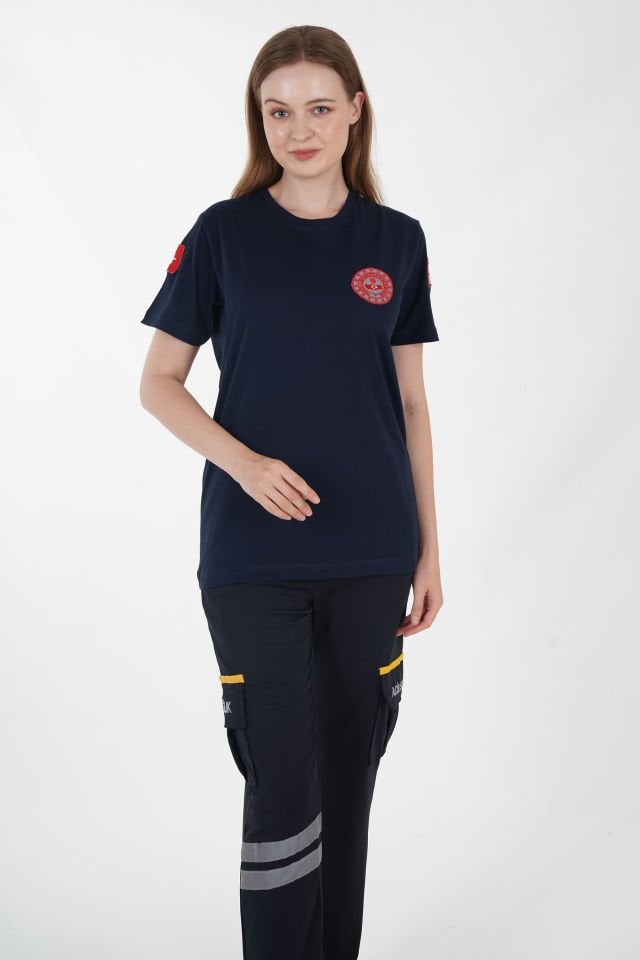 112 Acil Çağrı Merkezi Lacivert Penye T-shirt (Unisex-Fileli)