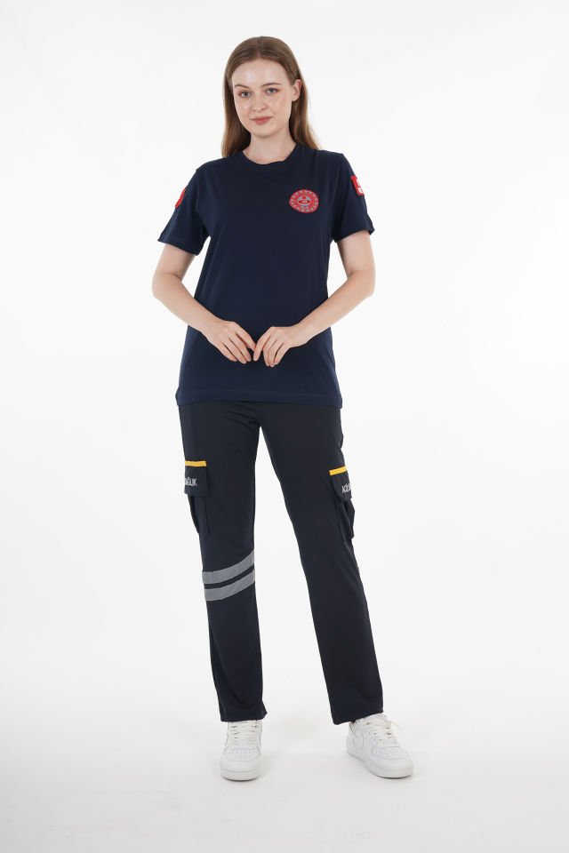 112 Acil Çağrı Merkezi Lacivert Penye T-shirt (Unisex-Fileli)