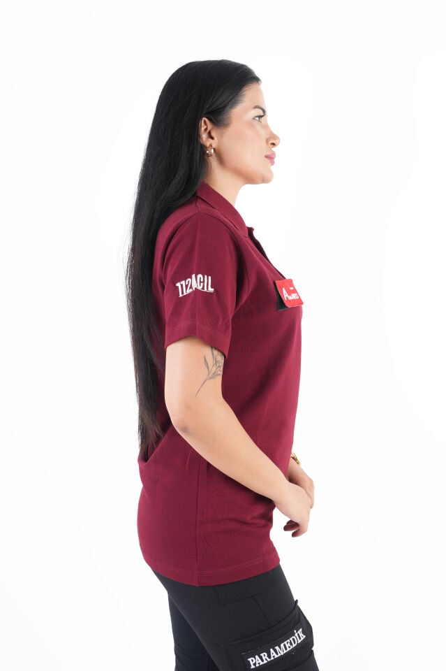 Sağlık Bakanlığı 112 Acil Bordo Lacost T-shirt (Unisex)