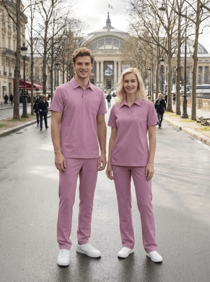 Gül Kurusu Polo Yaka Likralı Cerrahi Premium Takım (Unisex)