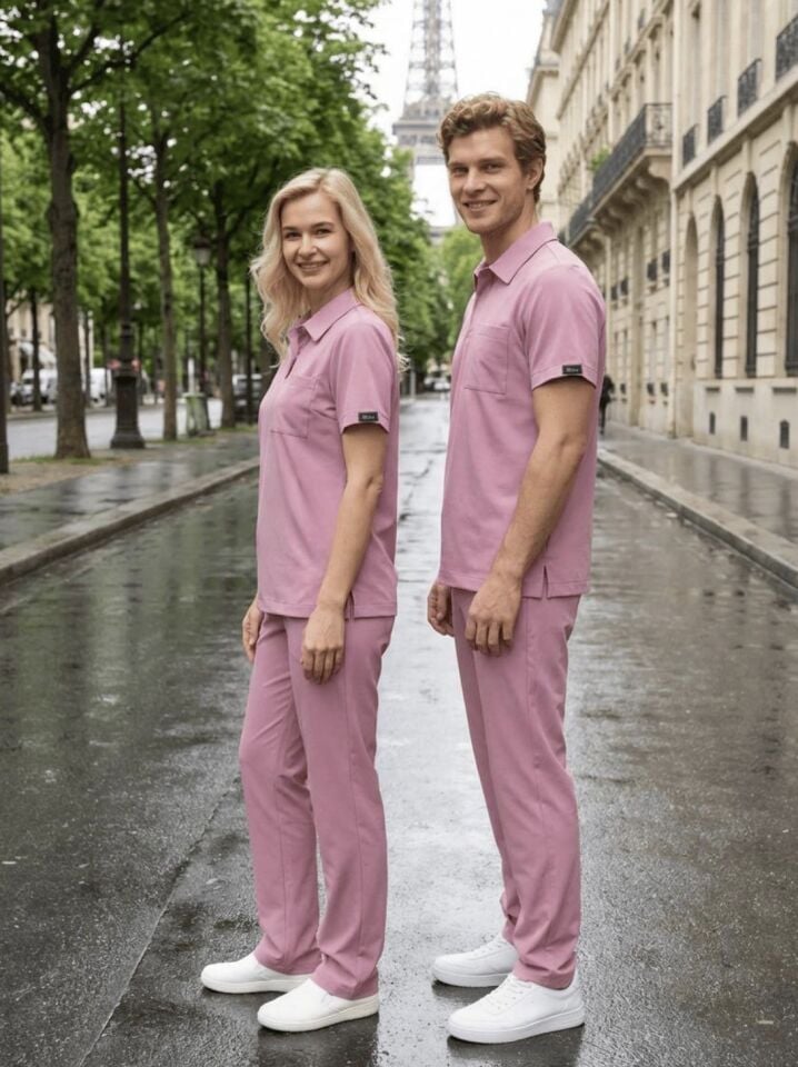 Gül Kurusu Polo Yaka Likralı Cerrahi Premium Takım (Unisex)