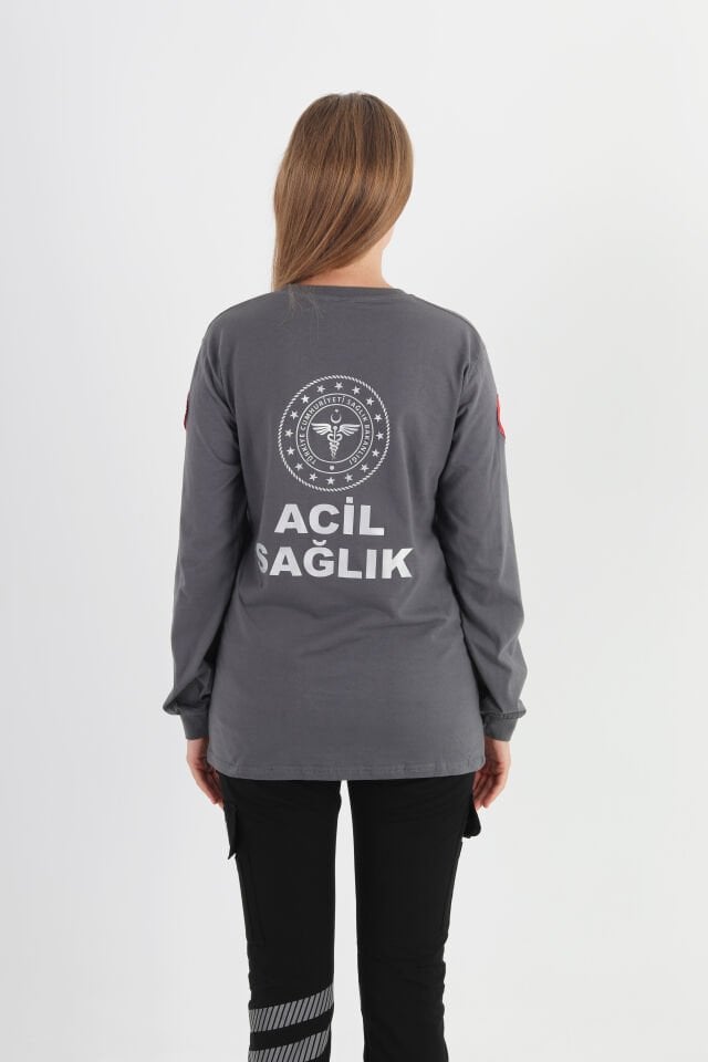 112 Acil Sağlık Füme Penye Uzun Kol T-shirt (Unisex)