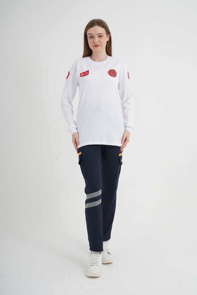 Evde Sağlık Beyaz Uzun Kollu Penye T-shirt (Unisex)
