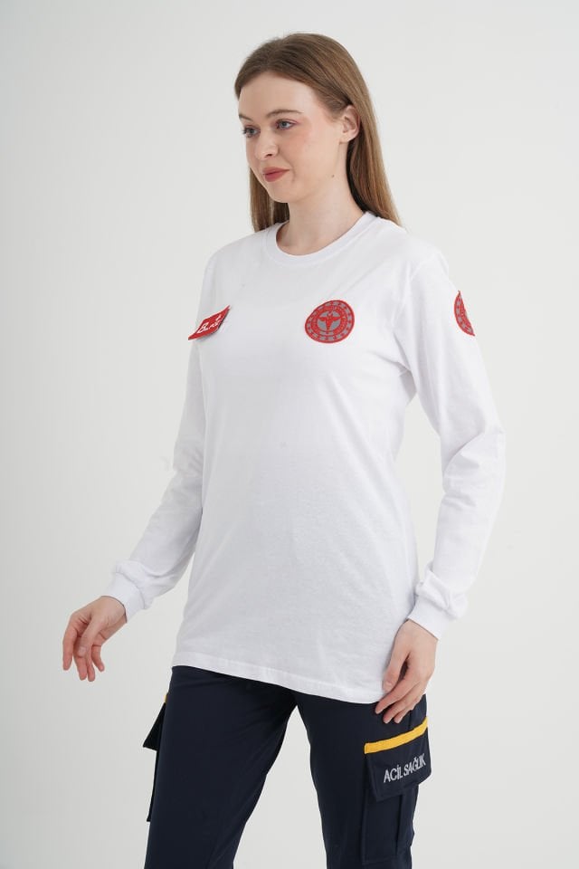 Evde Sağlık Beyaz Uzun Kollu Penye T-shirt (Unisex)