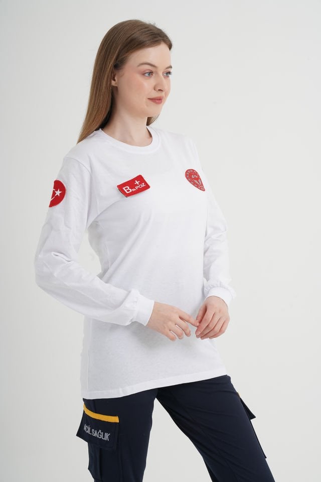 Evde Sağlık Beyaz Uzun Kollu Penye T-shirt (Unisex)