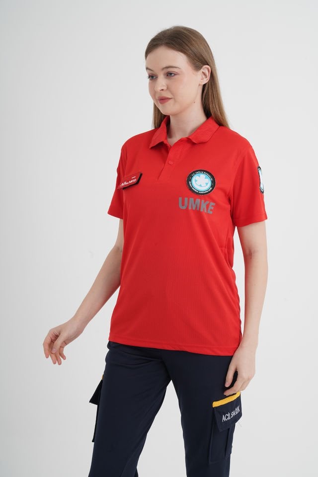 Yeni UMKE Kırmızı Comfort Polo Yaka T-shirt (Unisex-Fileli)