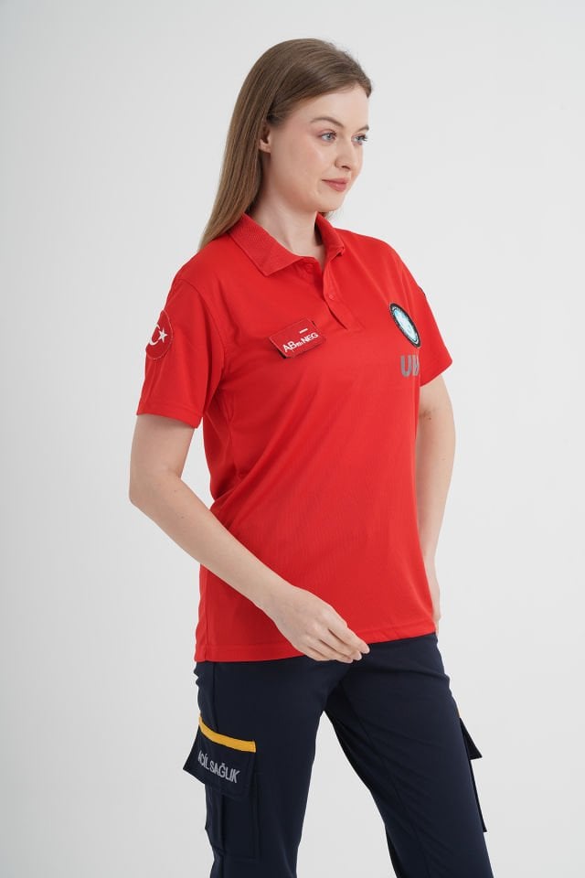 Yeni UMKE Kırmızı Comfort Polo Yaka T-shirt (Unisex-Fileli)