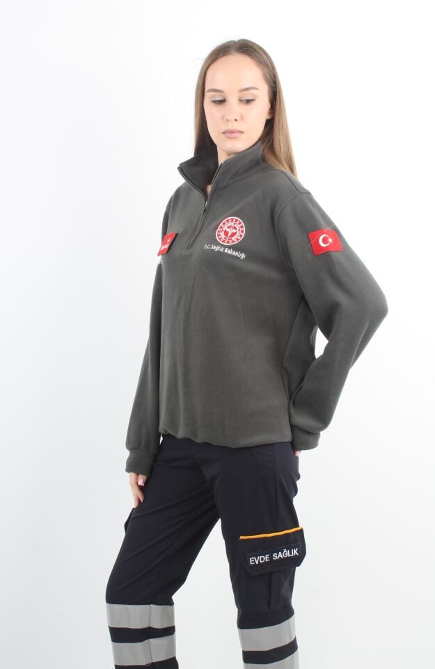 Sağlık Bakanlığı 112 Acil Sağlık Haki Yeşili Fermuarlı Swit (Örme Kumaş-Unisex)