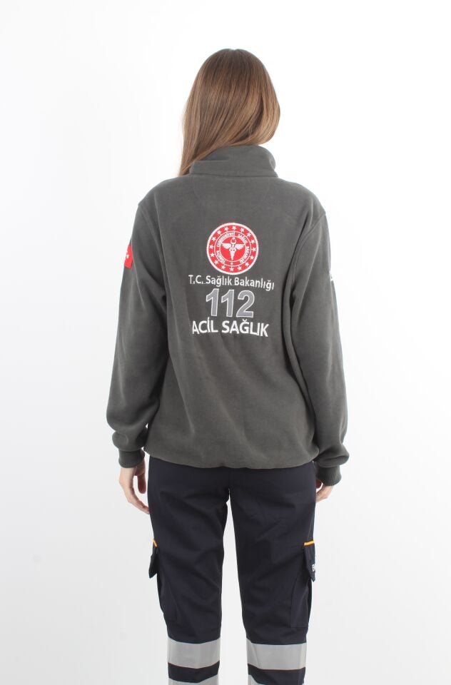 Sağlık Bakanlığı 112 Acil Sağlık Haki Yeşili Fermuarlı Swit (Örme Kumaş-Unisex)